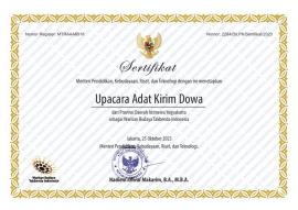 Sertifikat WBTB Adat Tradisi Kirim Dowa di Kalurahan Petir